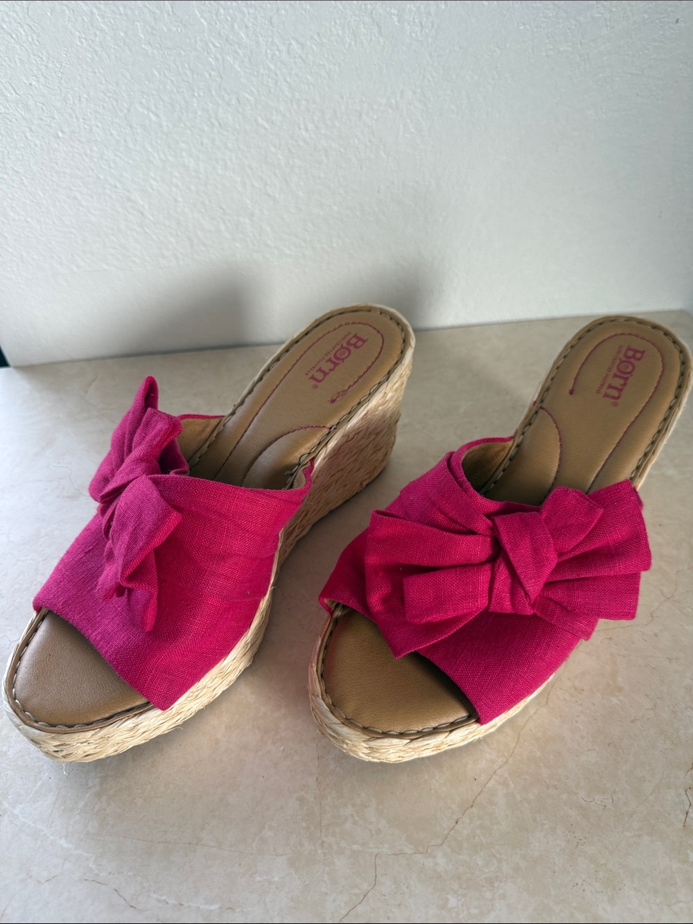 Born Pink Bow Espadrille Wedge Sandals